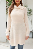 Crochet Knit High Neck Split Long Length Sweaters