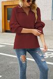 V Neck Turndown Collar Long Sleeve Sweater