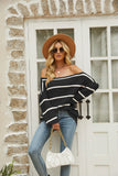Off Shoulder Pin Striped Loose Pullover Sweaters