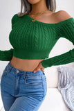 Plain One Shoulder Cable Knit Sweater Crop Top