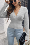 Fall Outfits V Neck Crochet Knit High Waist Sweaters