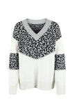 Leopard Splicing V Neck Long Sleeve Knit Sweater