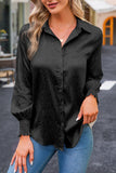 Zebra Texture Smocked Cuff Open Button Long Sleeves Shirts