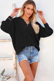 Black Henley V Neck Hooded Autumn Outfits Sweater
