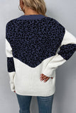 Leopard Splicing V Neck Long Sleeve Knit Sweater
