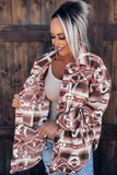 Pink Tribal Print Pocket Buttoned Sherpa Winter Outfits Jacket