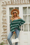 Off Shoulder Pin Striped Loose Pullover Sweaters