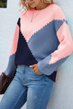 Lantern Sleeve Colorblock Splicing Knitting Sweater