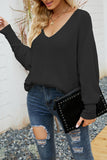 Fall Outfits V Neck Long Sleeve Cable Knit Sweater