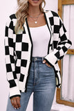 Plaid Front Open Button Sweater Cardigans