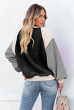 Gray Colorblock Long Sleeve Pullover Fleece Sweatshirt