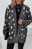 Winter Outfits Leopard Knit Pocketed Open Front Sweater Cardigans