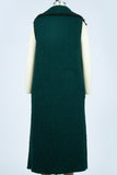 Green Lapel Sleeveless Long Fleece Winter Outfits Coat