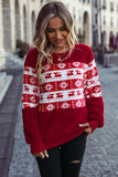 Women Round Neck Long Sleeve Pullover Loose Christmas Fleece Casual Sweater