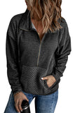 Gray Quilted Patch Half Zipper Sweatshirt