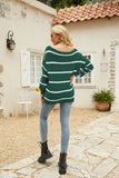 Off Shoulder Pin Striped Loose Pullover Sweaters