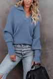 V Neck Turndown Collar Long Sleeve Sweater