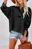 Black Casual Button Solid Patchwork Trim Hoodie