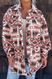 Pink Tribal Print Pocket Buttoned Sherpa Winter Outfits Jacket