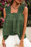 Green Floral Ruffled Straps Flowy Tank Top