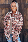 Pink Tribal Print Pocket Buttoned Sherpa Winter Outfits Jacket