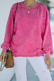 Rose Solid Splicing Loose Pullover Sweatshirt