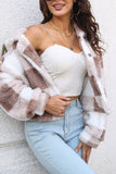 Open Button Fleece Plaid Crop Jackets