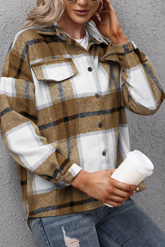 Winter Outfits Plaid Turn Down Neck Button Down Shacket Jacket Women