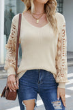 Crochet Lace Long Sleeves V Neck Knit Sweaters