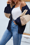 Color Block Open Front Button Sweater Cardigans