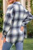 Plaid Front Open Button Raw Trim Autumn Outfits Jackets