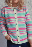 Multicolor Striped Front Winter Outfits  Open Button Knit Cardigans