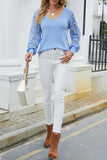 Crochet Lace Long Sleeves V Neck Knit Sweaters