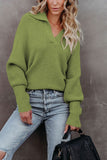 V Neck Turndown Collar Long Sleeve Sweater