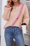 Lantern Sleeve Splicing Button Pullover Sweater