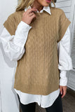 Fall Outfits Khaki Cable Knit Split Sweater Vest