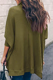 Green Turtleneck Waffle Knit Poncho Blouse