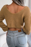 Plain V Neck Twisted Sweater Crop Top