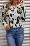 Cow Print Long Sleeve Pullover Sweater
