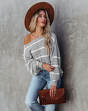 Off Shoulder Pin Striped Loose Pullover Sweaters