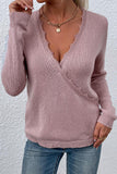Autumn Outfits Deep V Neck Lace Splicing Knitting Sweater