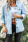 Ripped Buttoned Pockets Denim Shirt