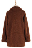 Winter Outfits Brown Button Up Fleece Coat with Pockets