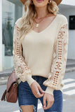 Crochet Lace Long Sleeves V Neck Knit Sweaters