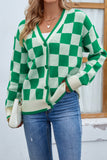 Plaid Front Open Button Sweater Cardigans