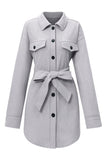 Plain Open Button Waist Belt Fleece Winter Coat Coat