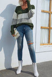 V Neck Color Block Cable Knit Sweaters