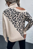 Turtleneck Cold Shoulder Leopard Knitting Sweater Autumn Outfits