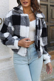 Open Button Fleece Plaid Crop Jackets
