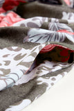 Brown Striped Cuffs Floral Print Long Cardigan